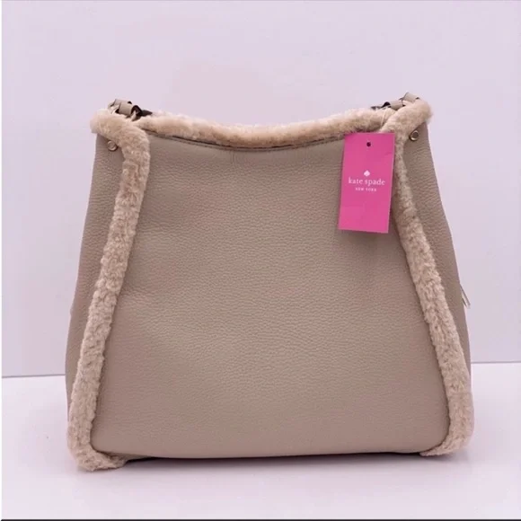 🔥 Kate Spade Leila Medium Triple Compartment Shoulder Bag Faux Shearling New